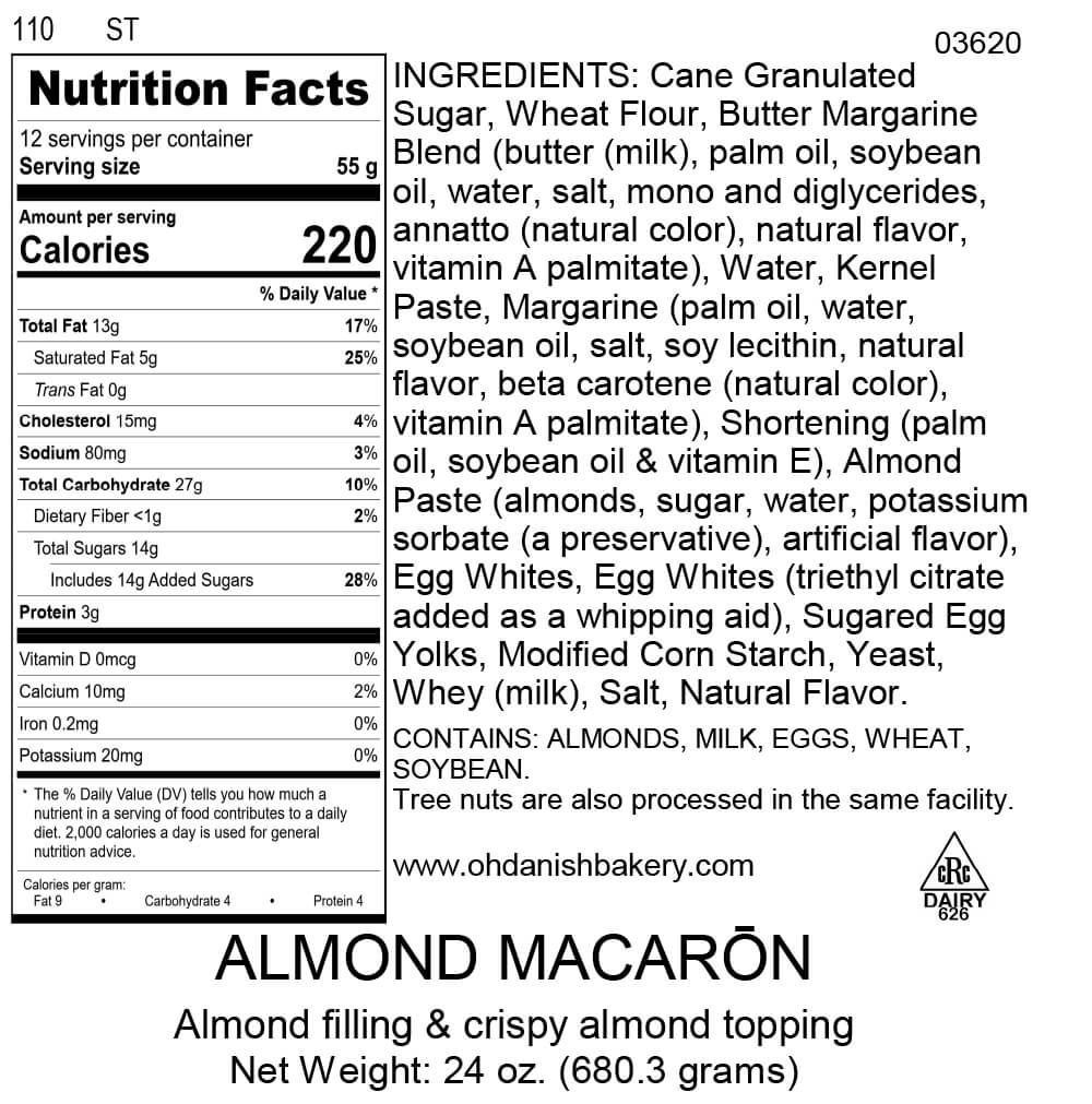 Nutritional Label for Almond Macaron Kringle