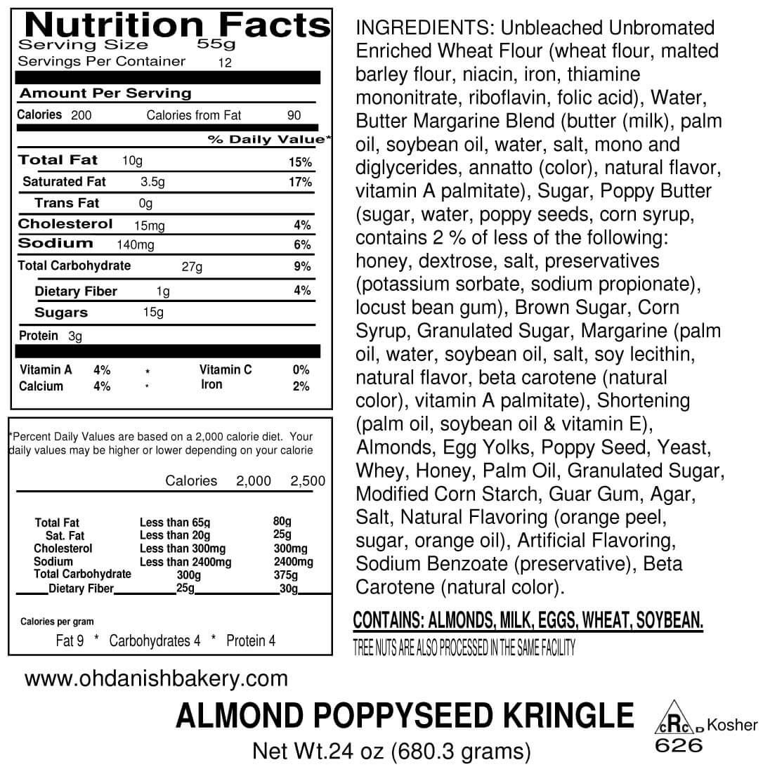 Nutritional Label for Almond Poppyseed Kringle
