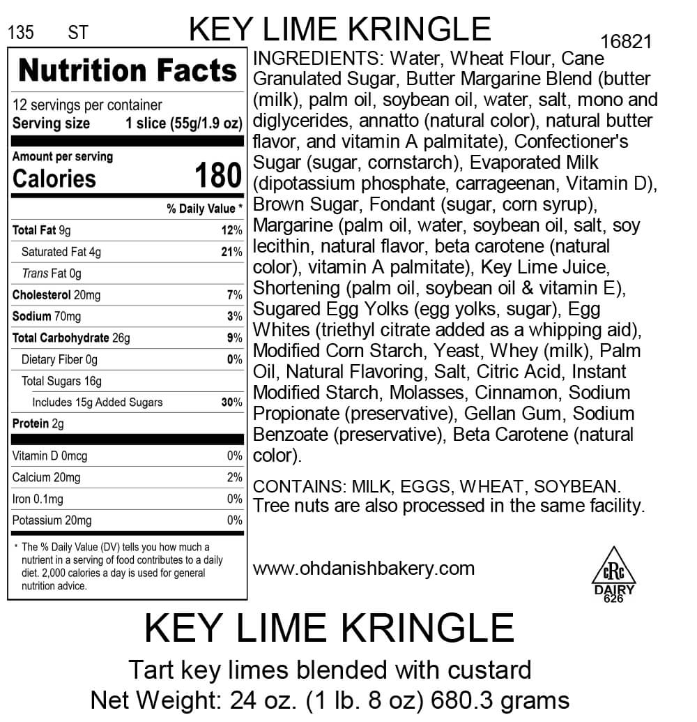 Nutritional Label for Key Lime Kringle