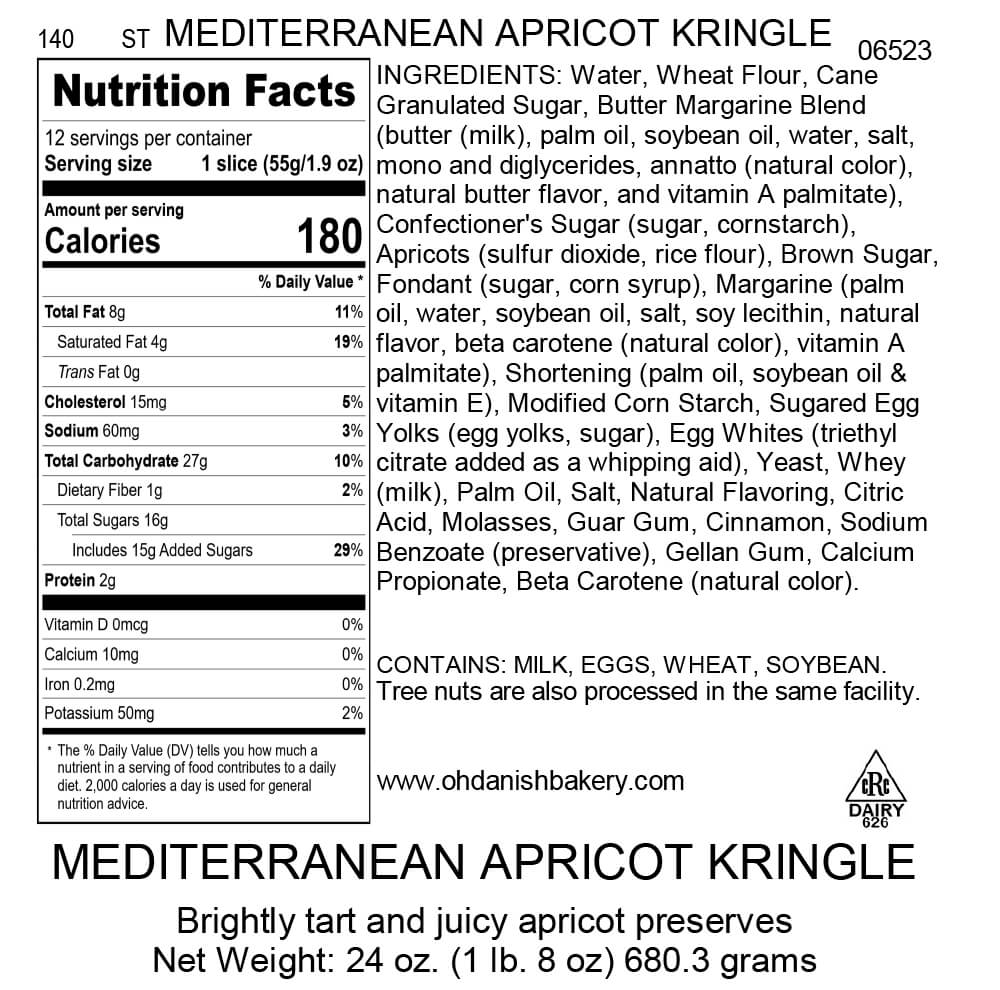 Nutritional Label for Mediterranean Apricot Kringle