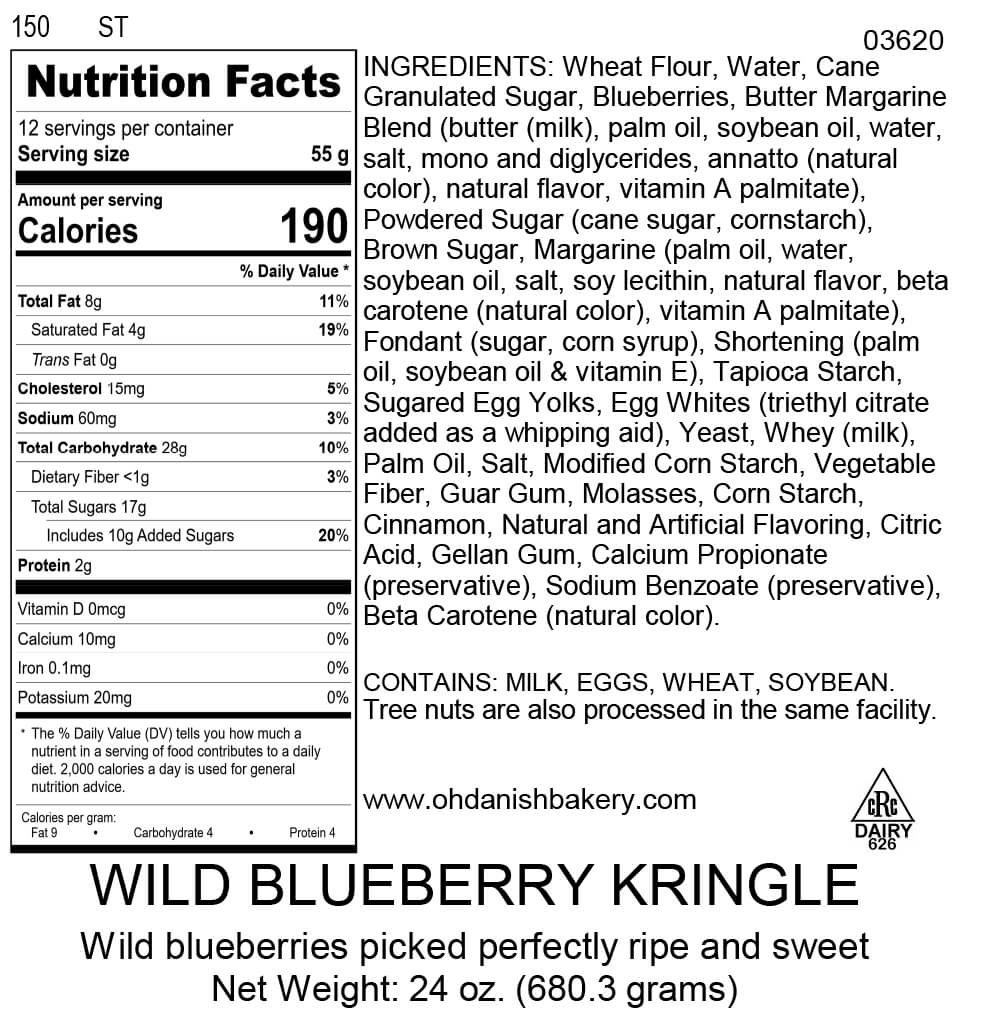 Nutritional Label for Wild Blueberry Kringle
