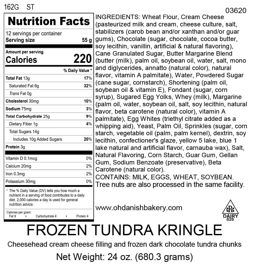 Nutritional Label for Frozen Tundra Kringle