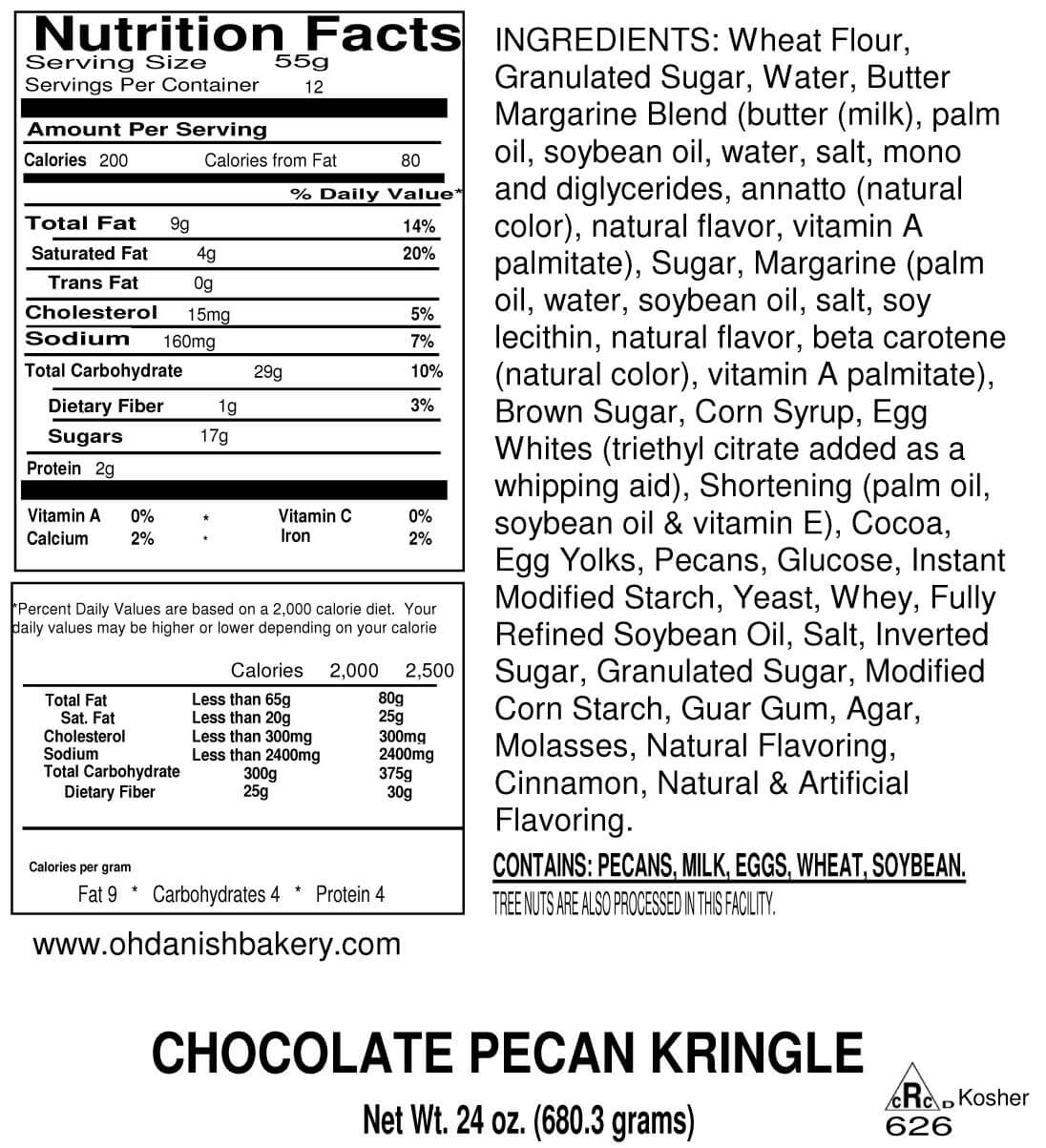 Nutritional Label for Chocolate Pecan Kringle