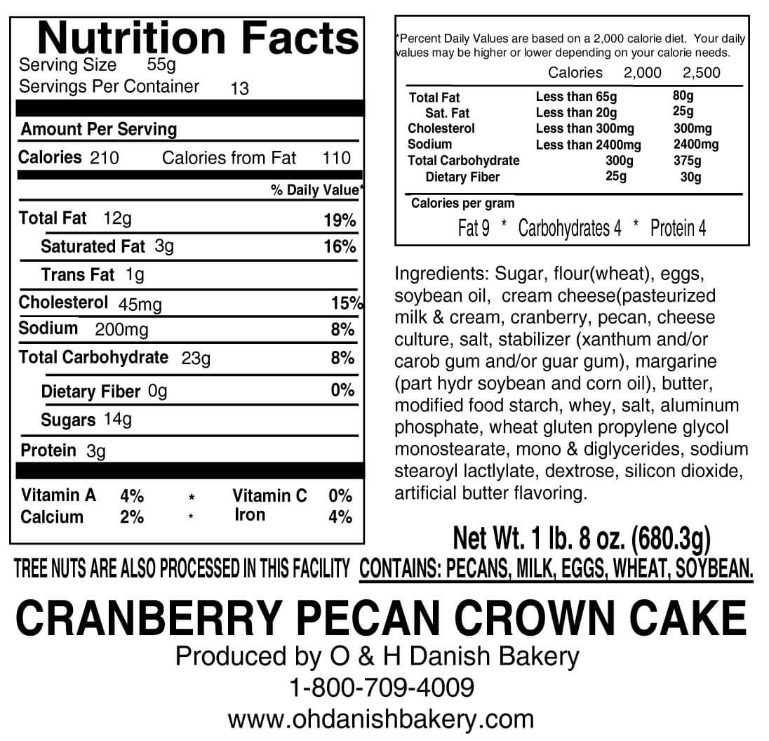 Nutritional Label for Queen of Denmark Crown Cake