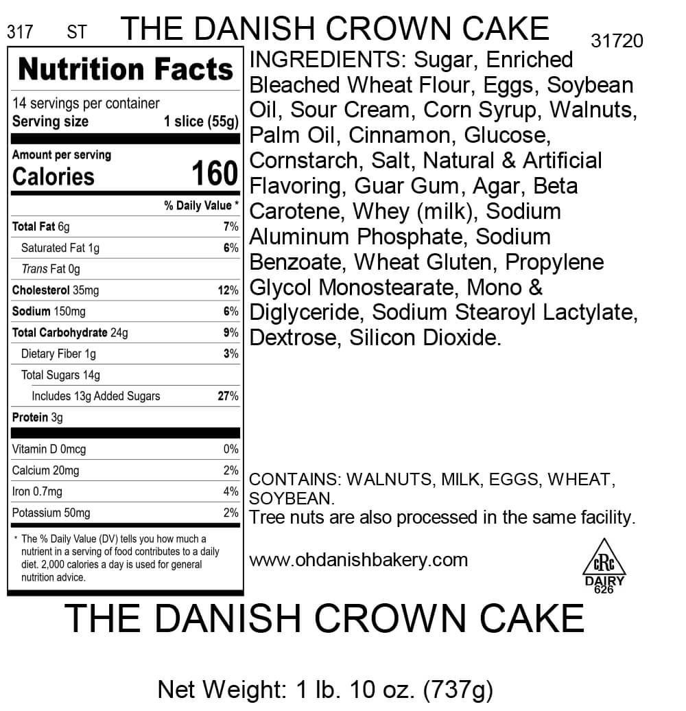 Nutritional Label for The Danish Crown Cake