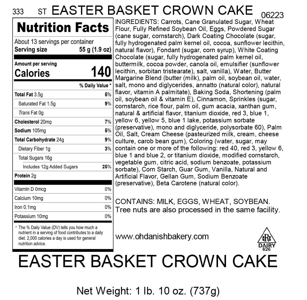 Nutritional Label for Easter Basket Crown Cake