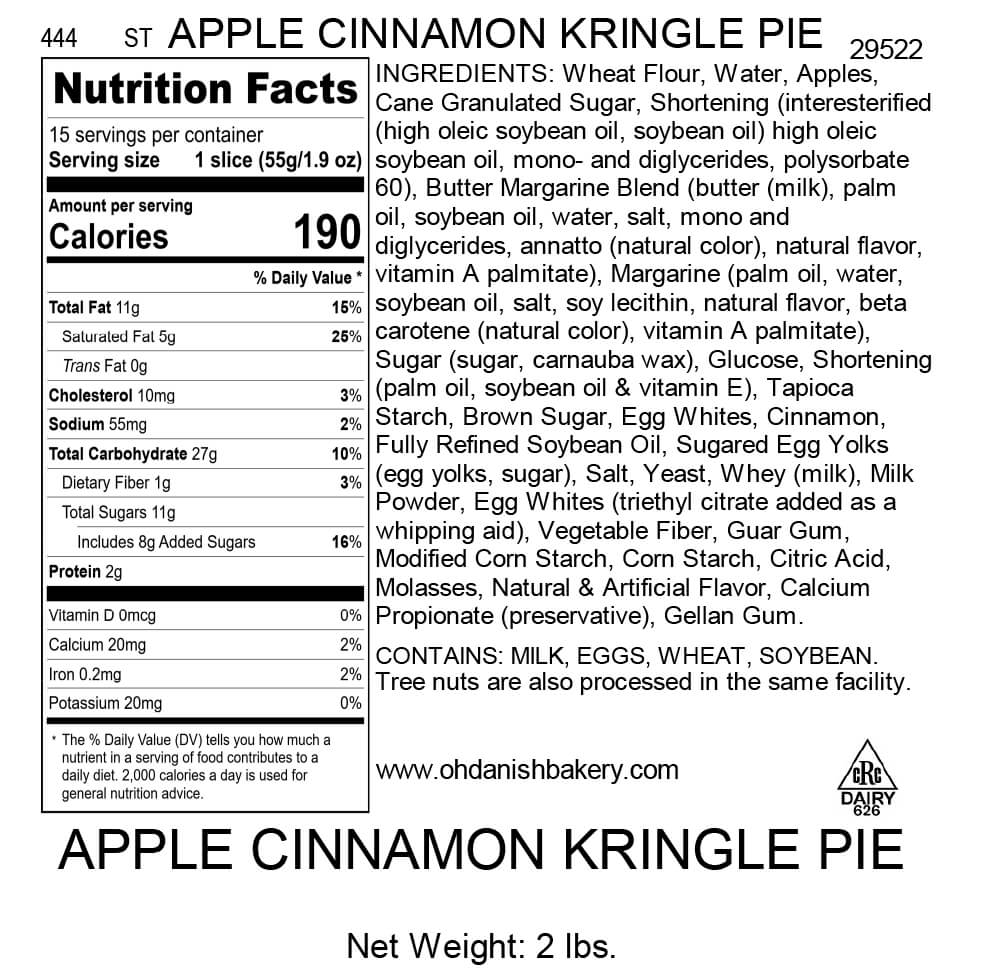 Nutritional Label for Apple Cinnamon Kringle Pie