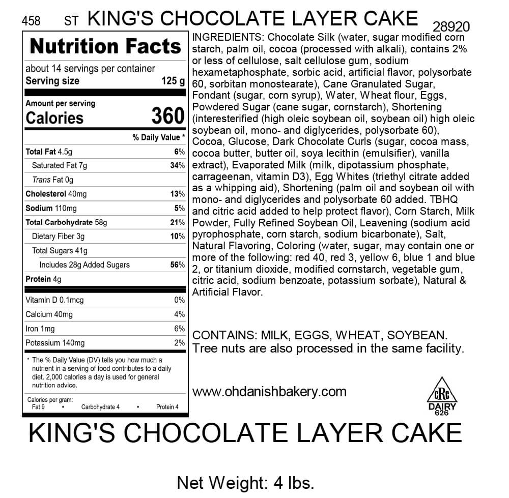 Nutritional Label for King's Chocolate Layer Cake