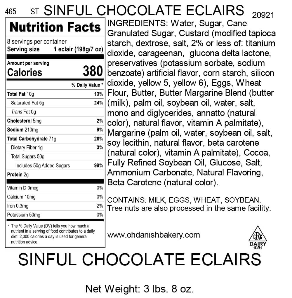 Nutritional Label for Sinful Chocolate Eclairs