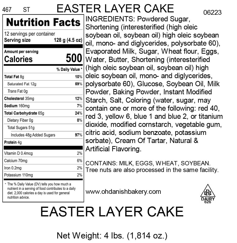 Nutritional Label for Easter Layer Cake