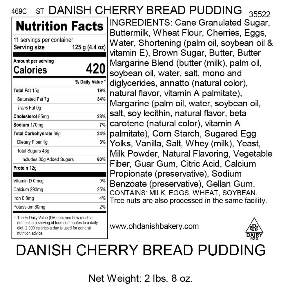 Nutritional Label for Danish Cherry Bread Pudding