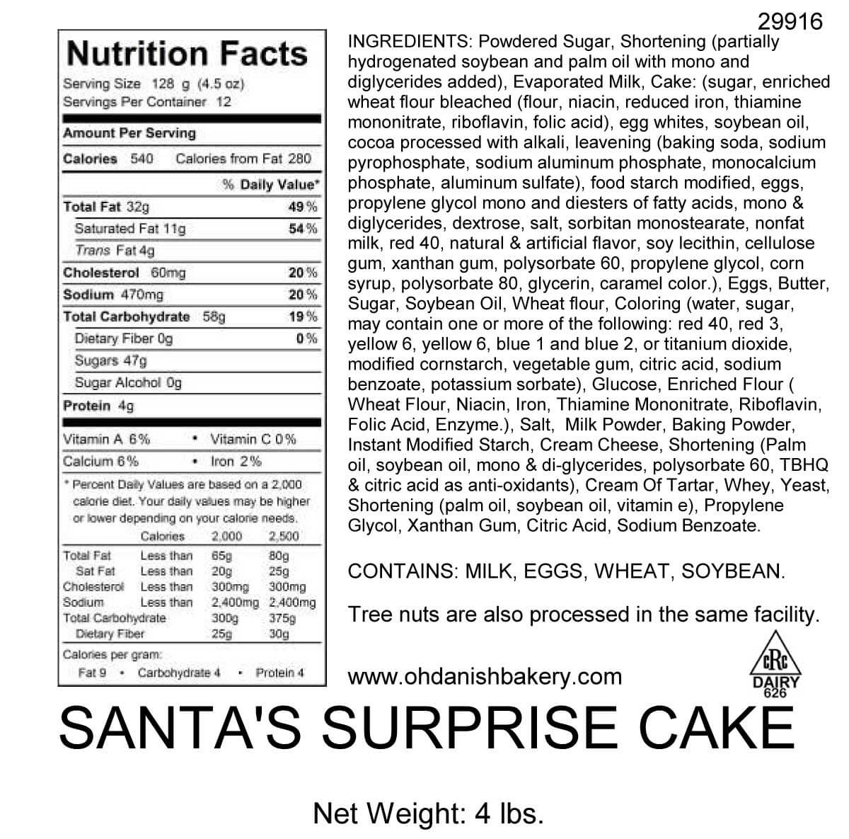 Nutritional Label for Santa's Surprise Cake