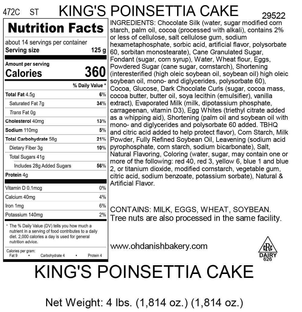 Nutritional Label for King's Poinsettia Cake