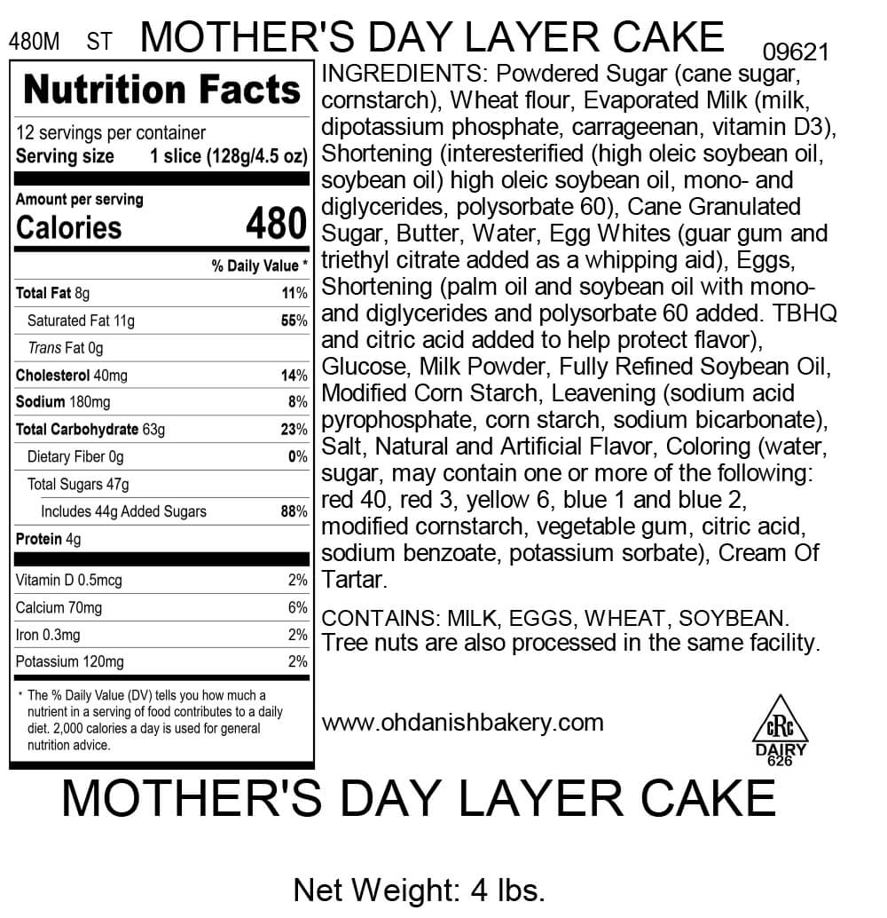 Nutritional Label for Mother's Day Layer Cake