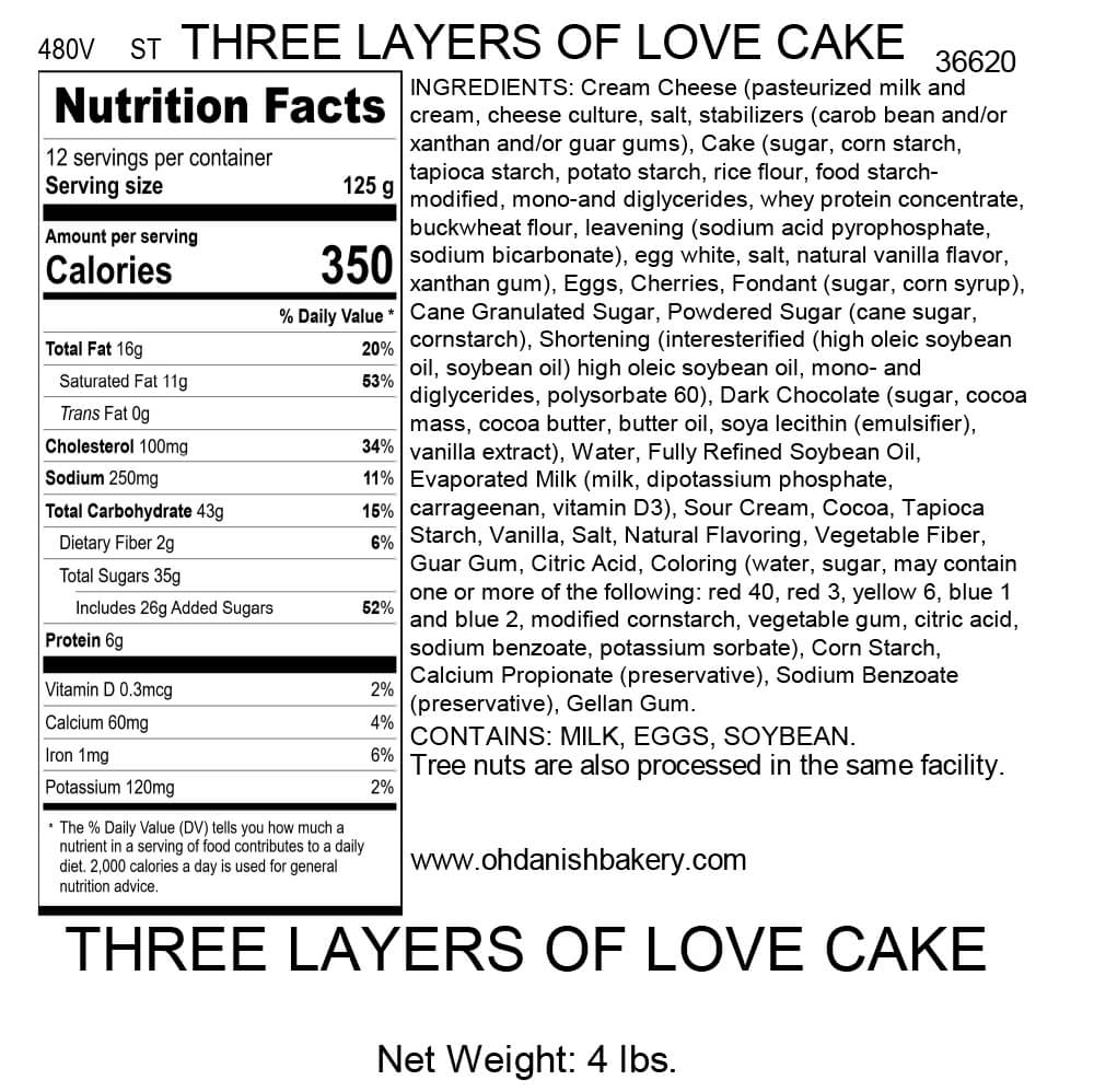 Nutritional Label for Three Layers of Love Cake