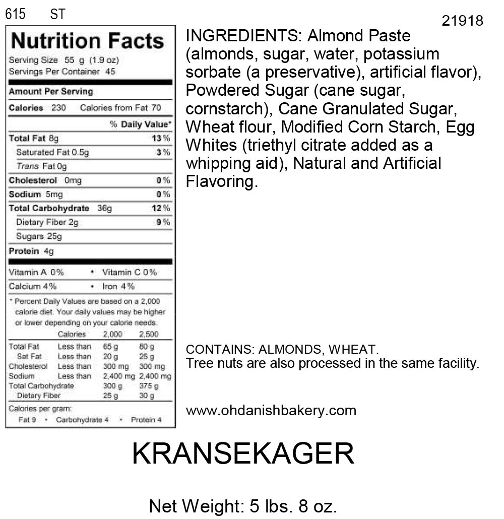 Nutritional Label for Kransekager (15 Rings)