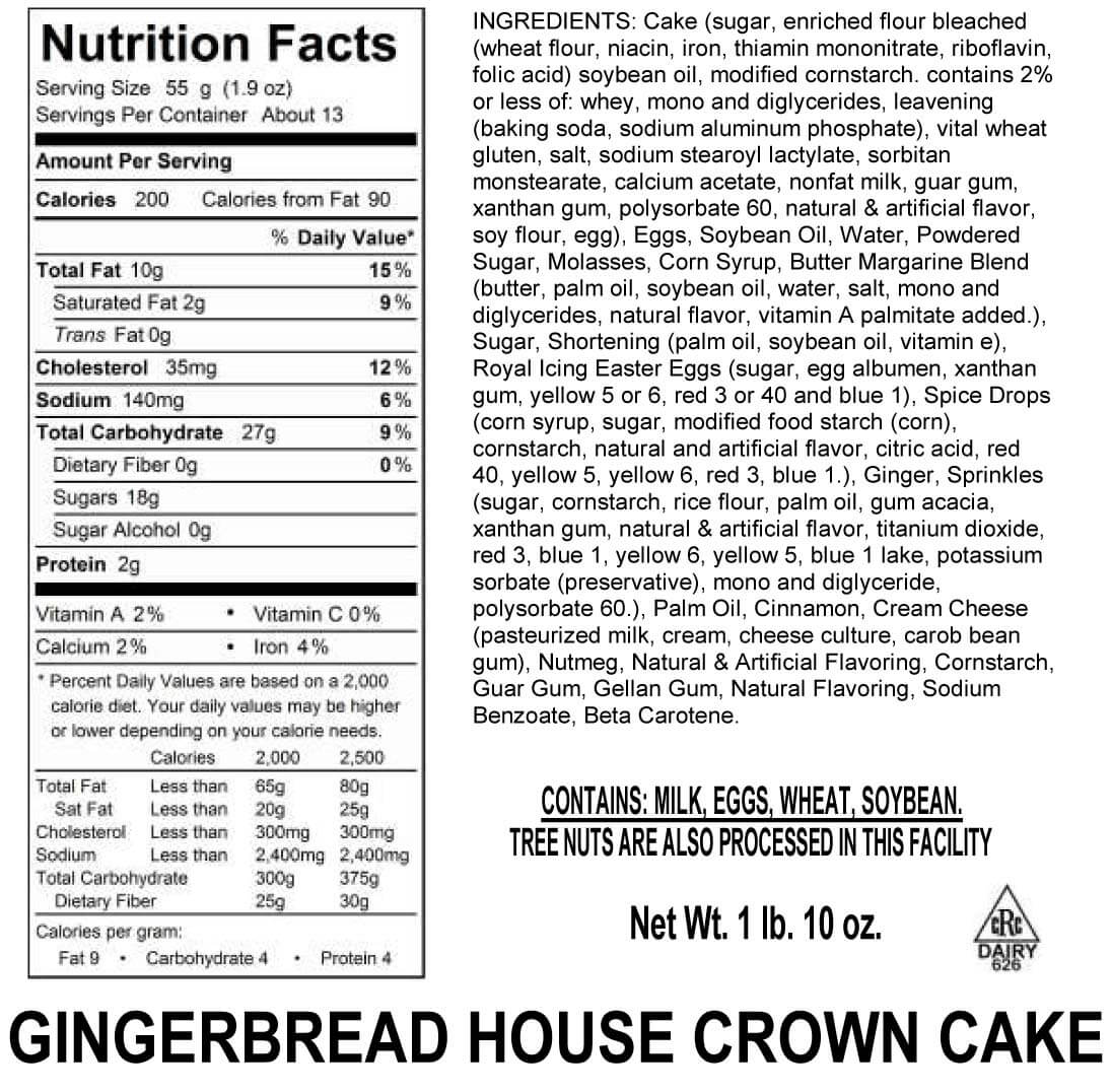 Nutritional Label for Gingerbread House Crown Cake