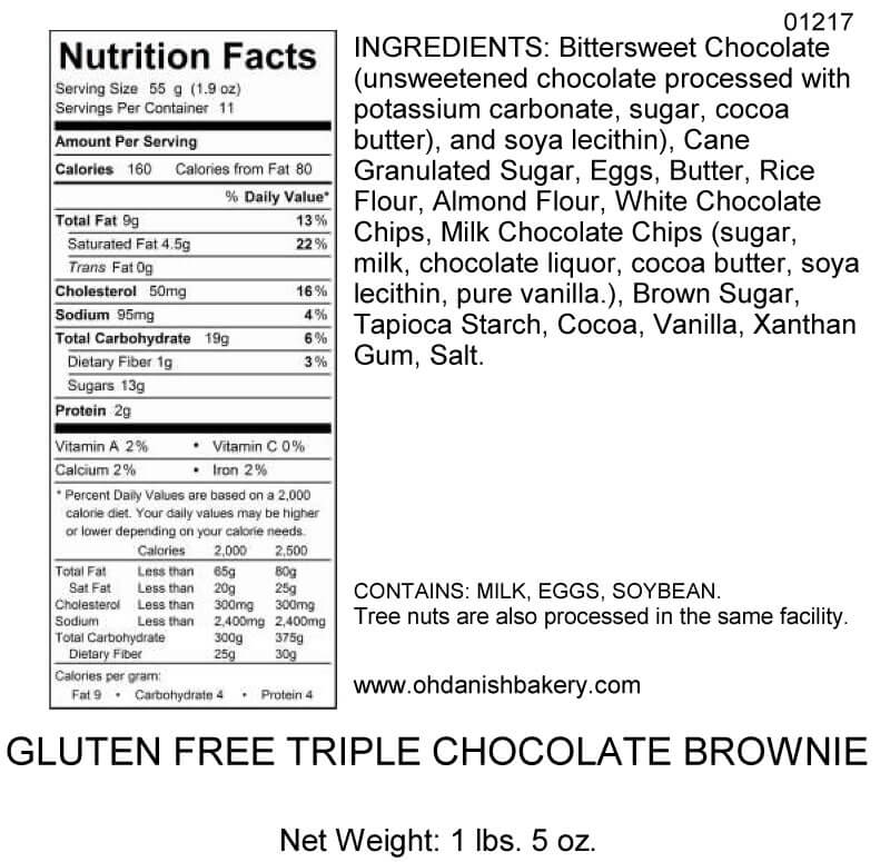 Nutritional Label for Gluten-Free Triple Chocolate Brownies