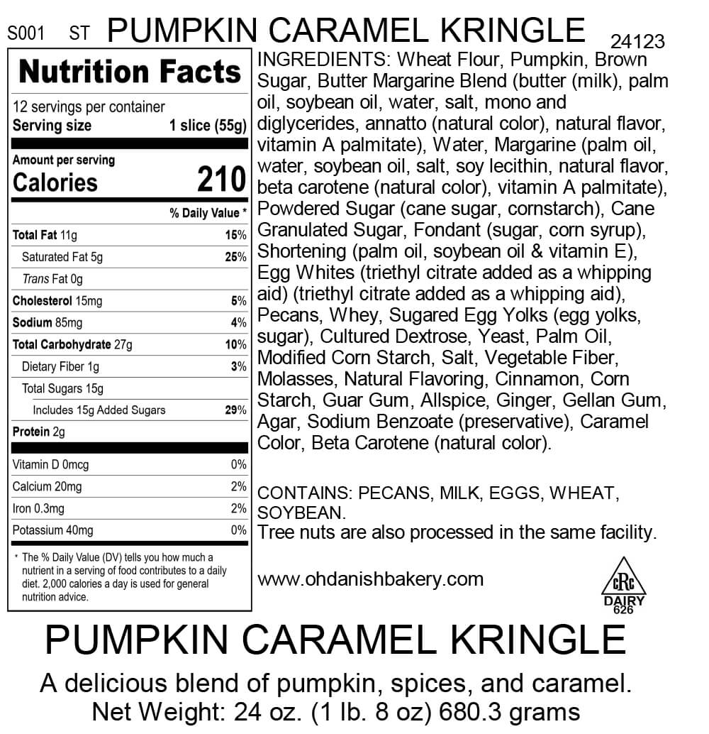 Nutritional Label for Pumpkin Caramel Kringle