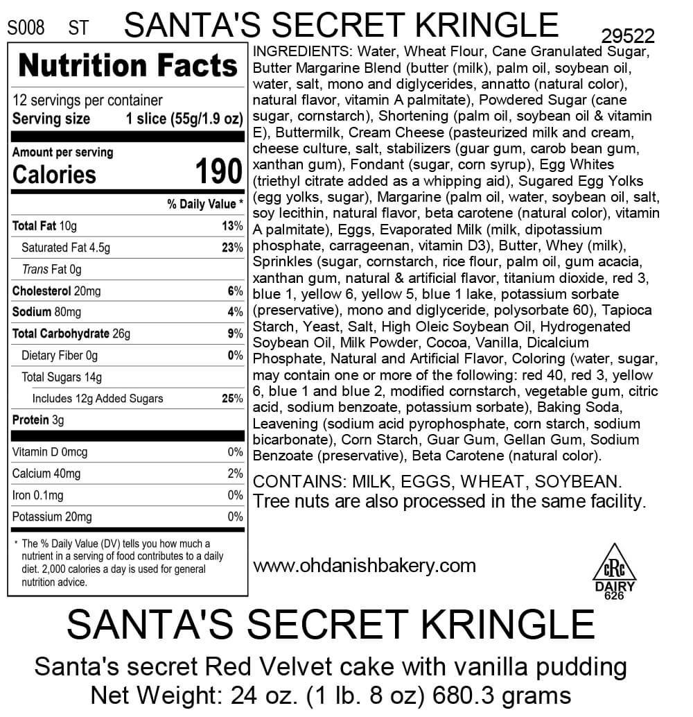 Nutritional Label for Santa's Secret Christmas Kringle