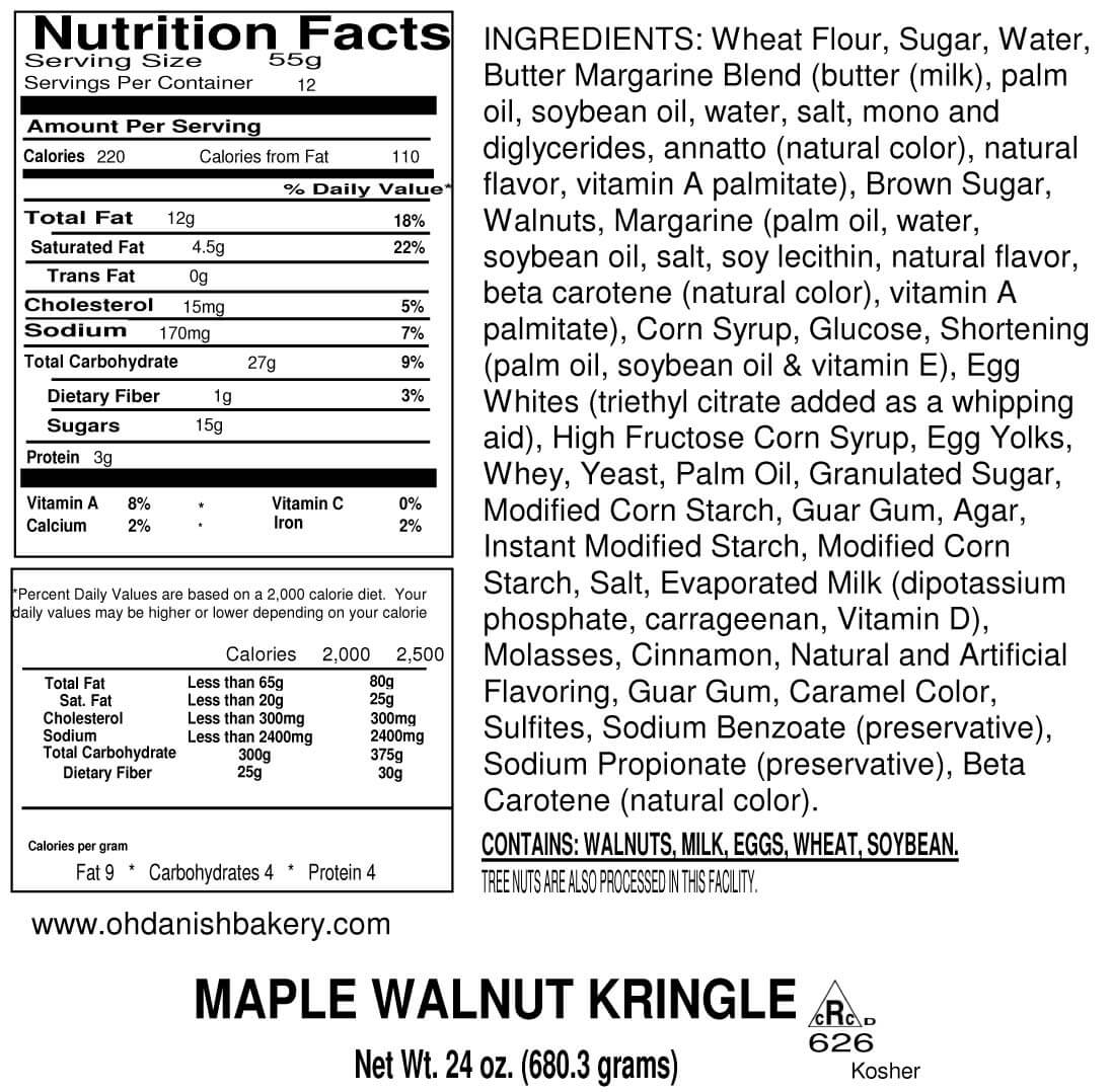 Nutritional Label for Maple Walnut Kringle