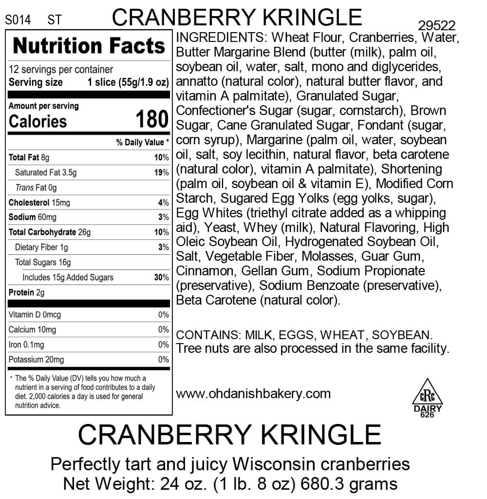 Nutritional Label for Cranberry Kringle