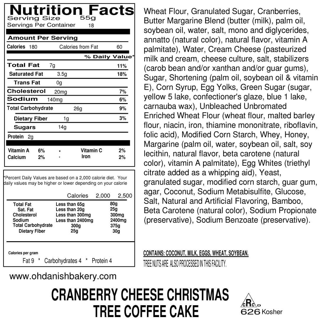 Nutritional Label for Christmas Tree Coffee Cake