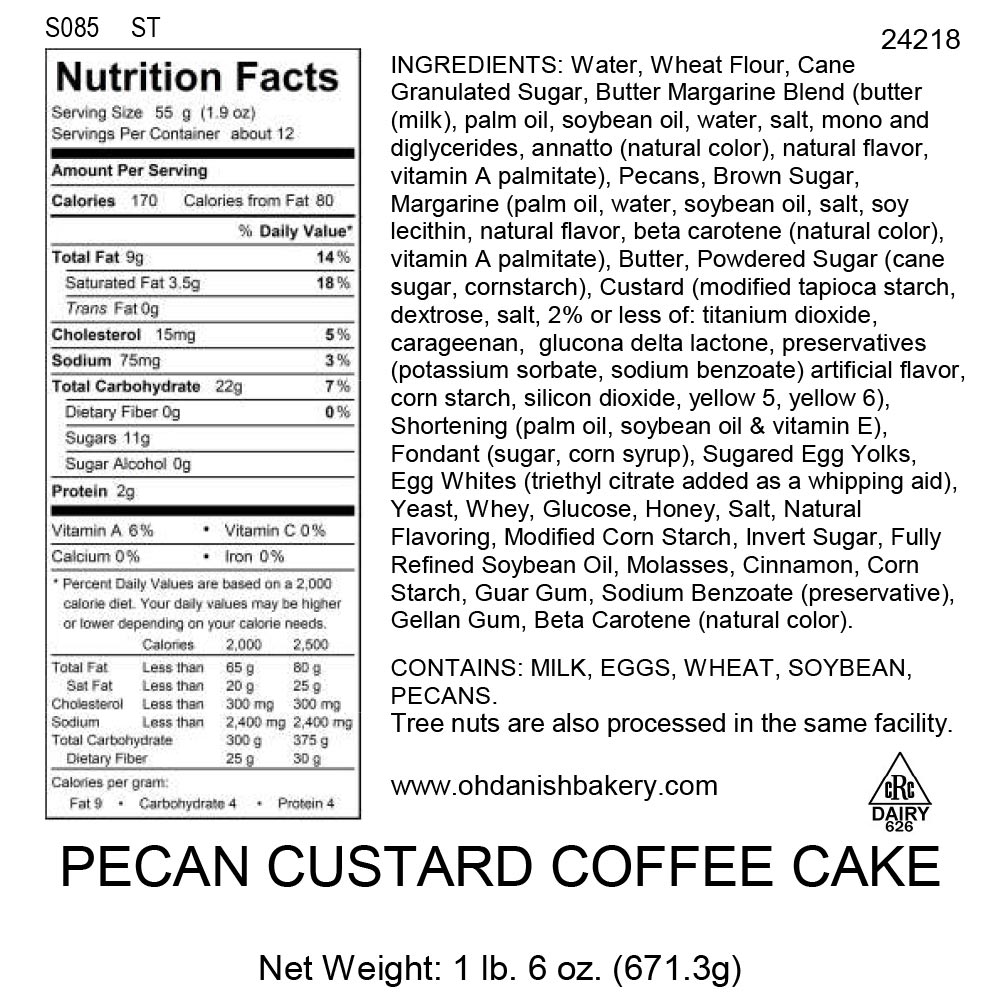 Nutritional Label for Pecan Custard Coffee Cake