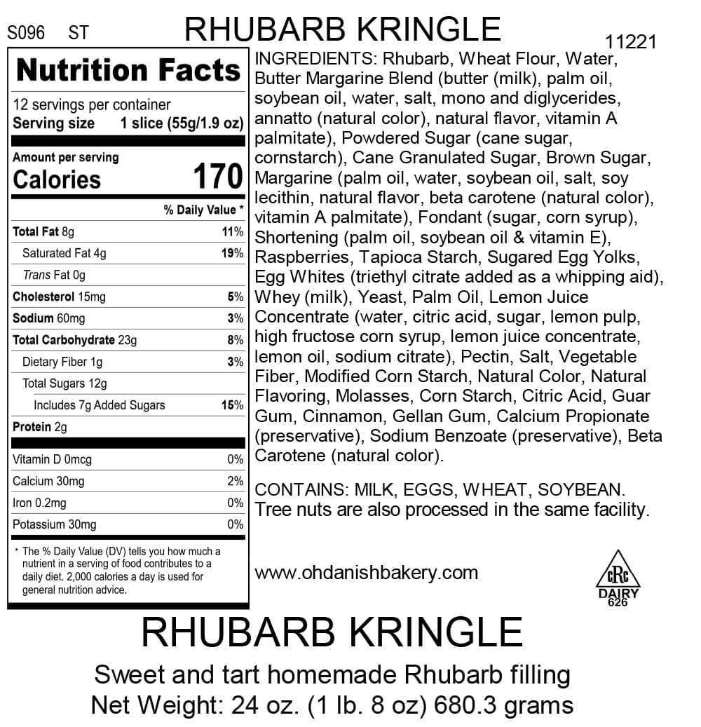 Nutritional Label for Rhubarb Kringle