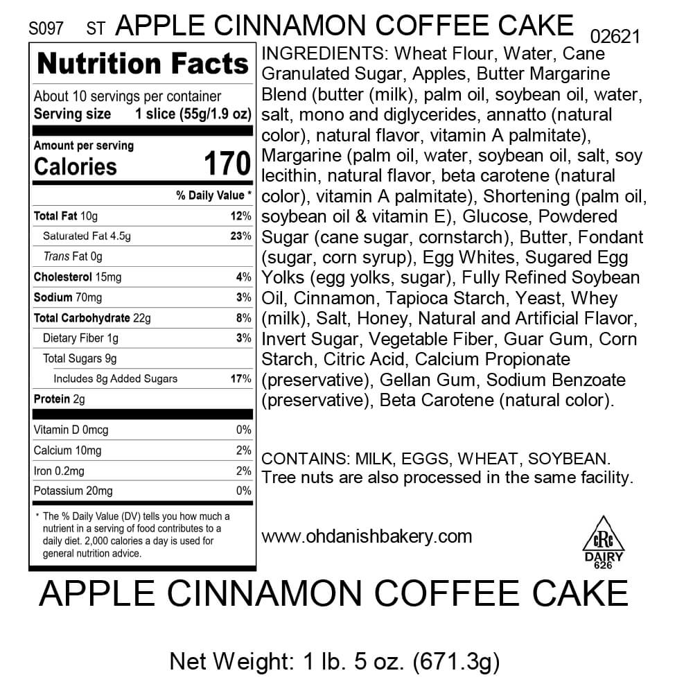 Nutritional Label for Apple Cinnamon Coffee Cake