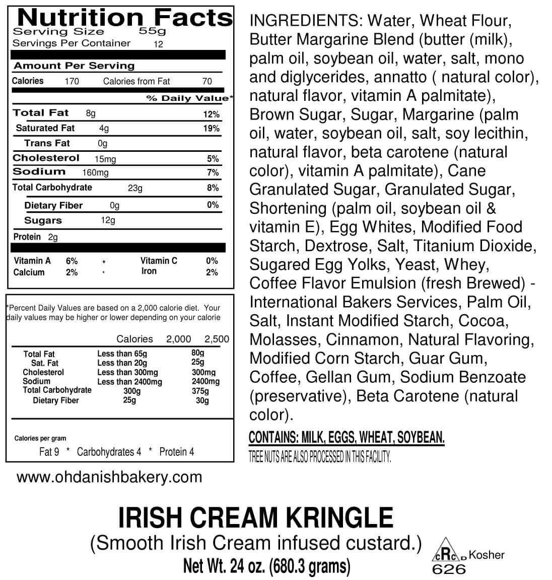 Nutritional Label for Irish Cream Kringle