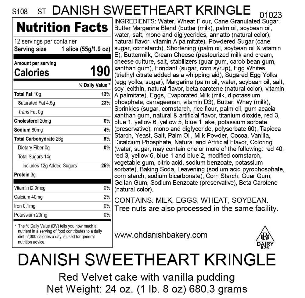 Nutritional Label for Danish Sweetheart Kringle