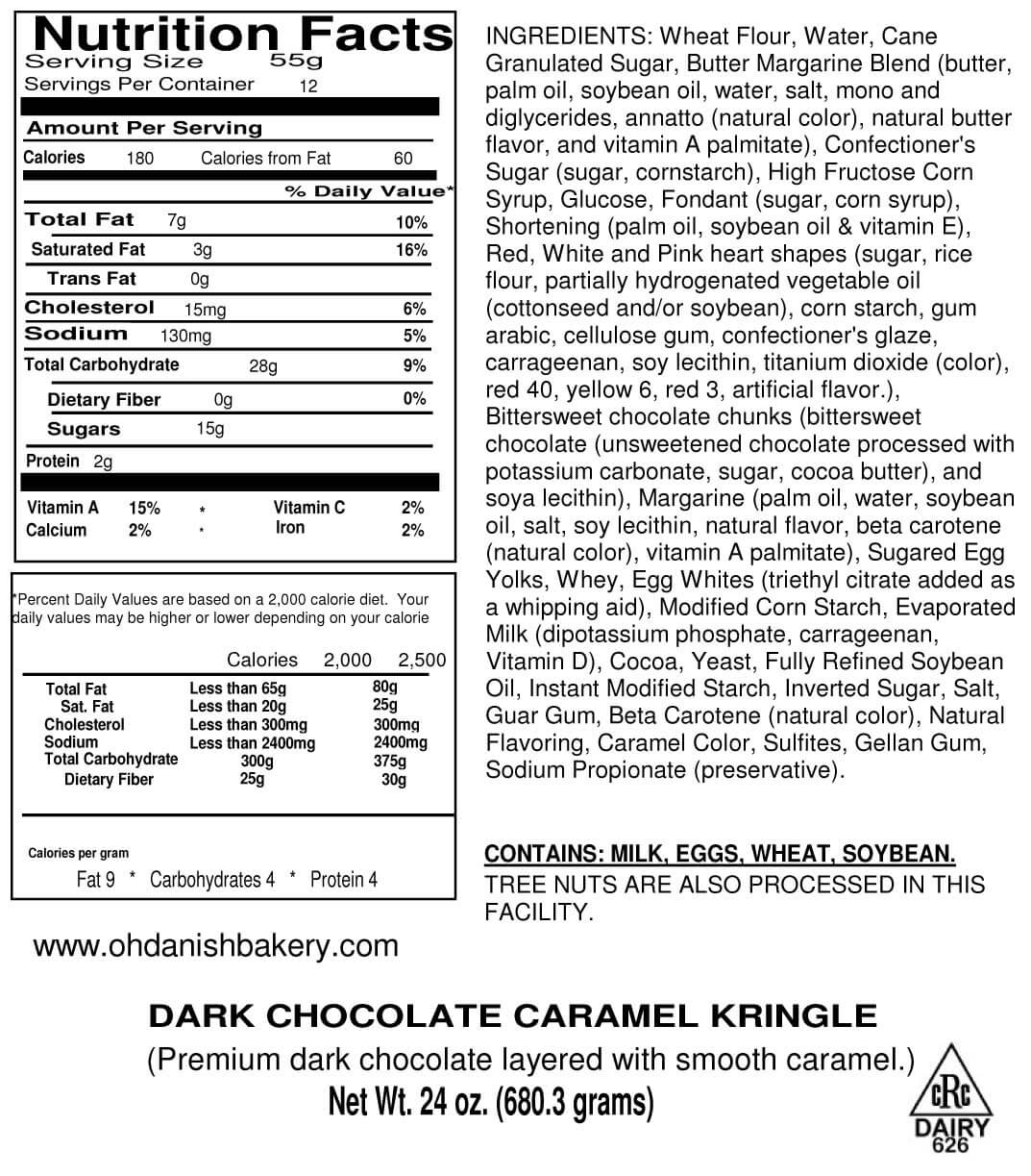 Nutritional Label for Dark Chocolate Caramel Kringle