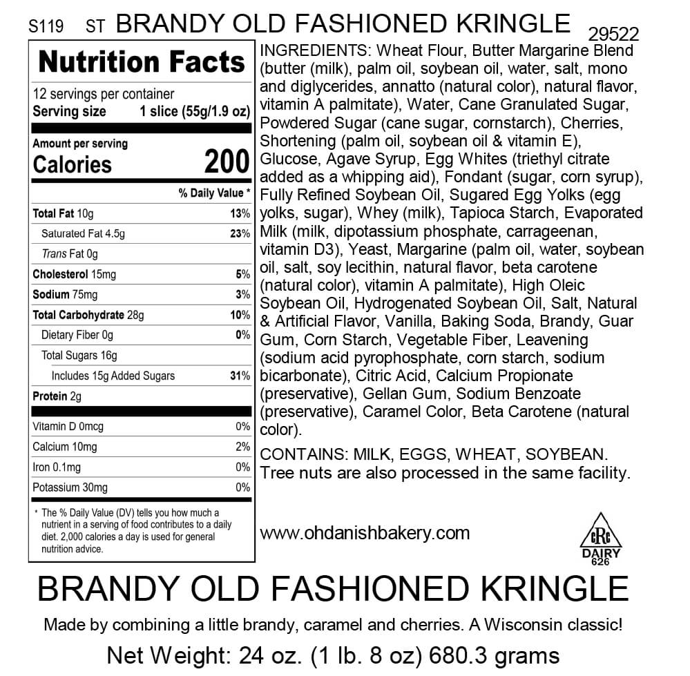 Nutritional Label for Brandy Old Fashioned Kringle