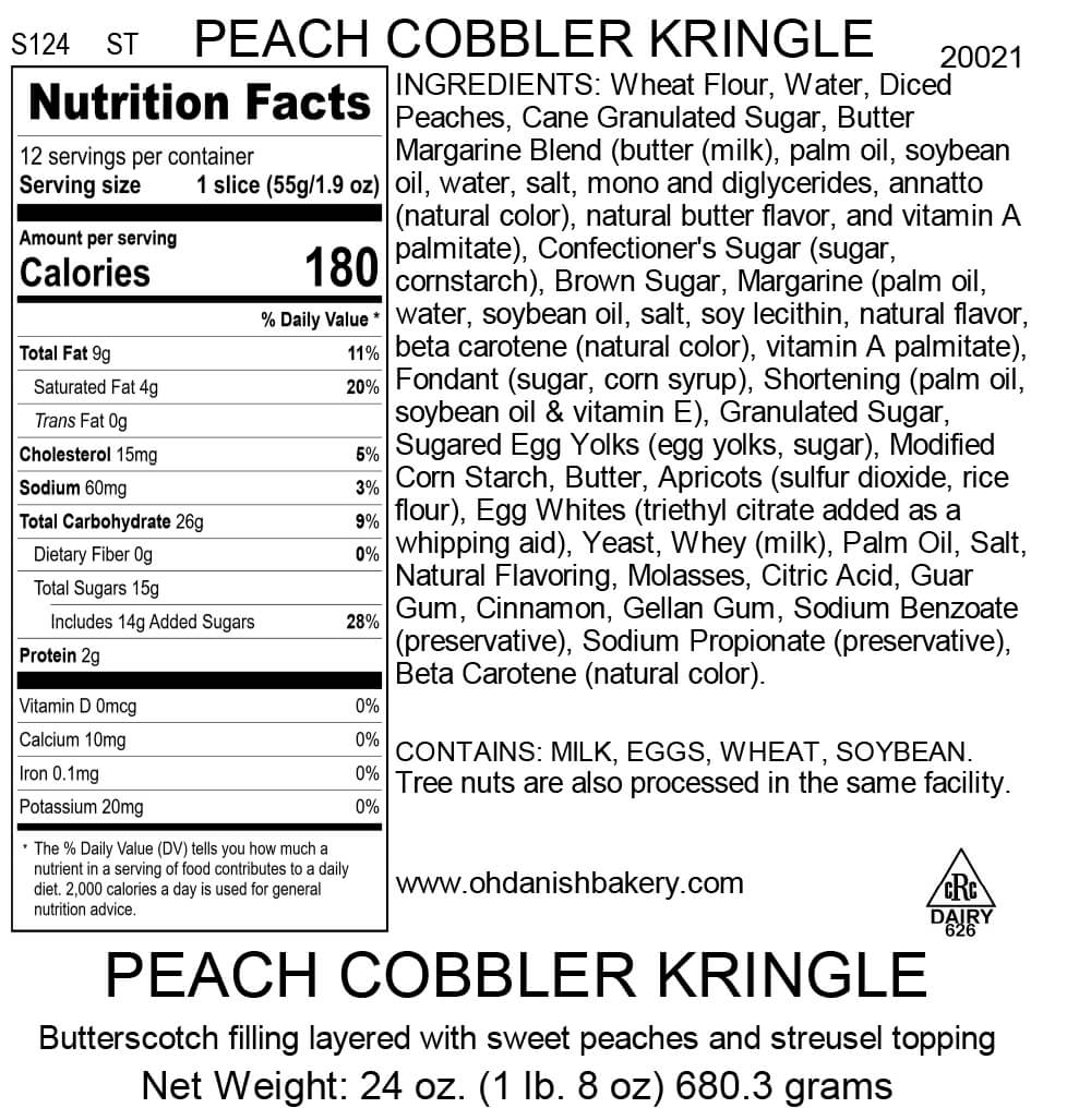 Nutritional Label for Peach Cobbler Kringle