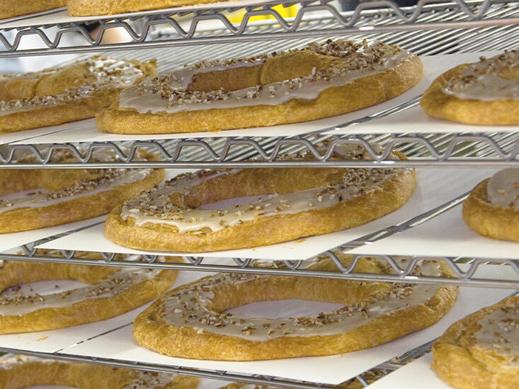 Rack of freshly baked kringle