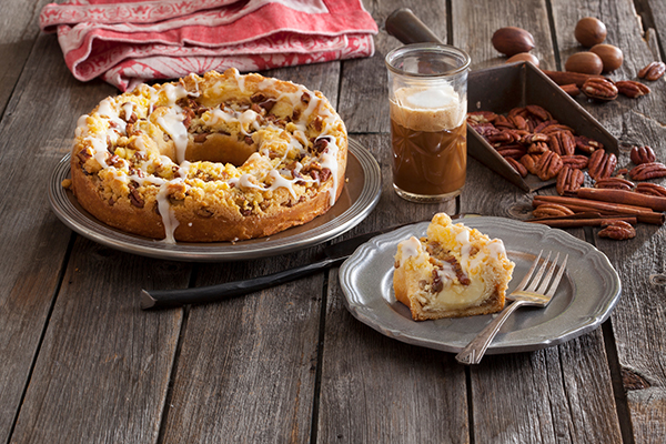 pecan custard coffee cake with Danish coffee