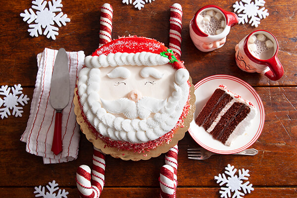 Chocolate Peppermint cake with Santa decoration for Christmas
