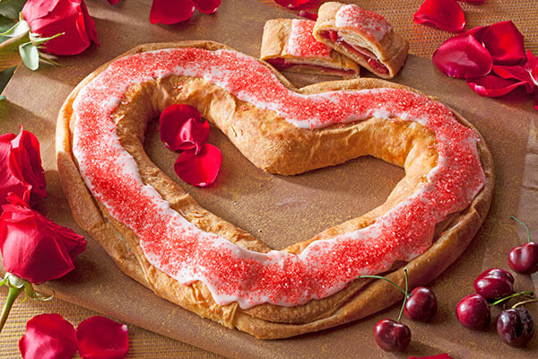 Heart shaped cherry flavored kringle
