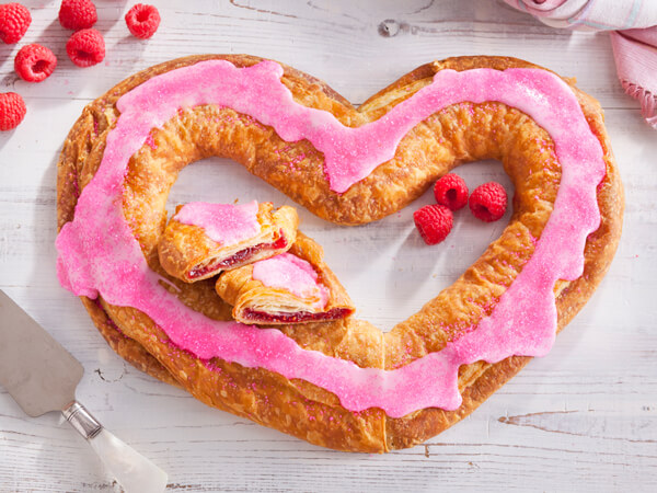heart-shaped raspberry kringle dessert