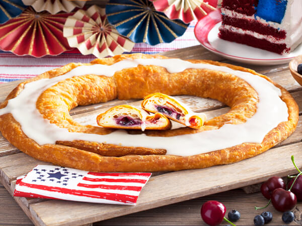 Red, white and blue kringle dessert