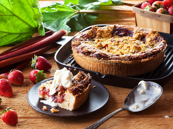 Strawberry rhubarb bread pudding