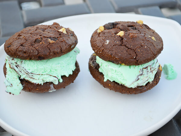 Chocolate cookie and chocolate mint ice cream sandwiches