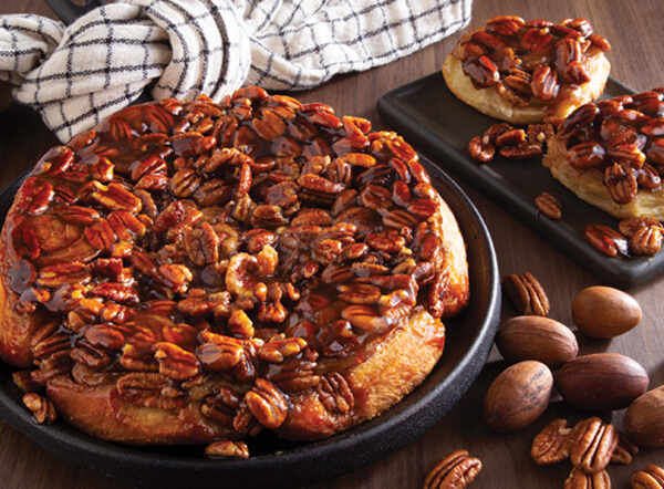 Danish Sticky Buns topped with caramel covered pecans