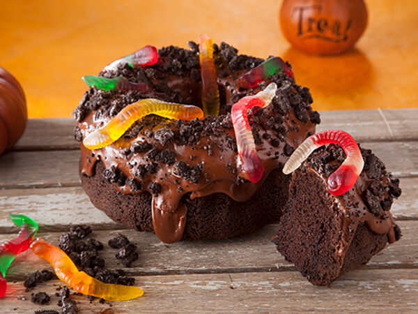 Chocolate Creepy Crawly Crown Cake with colorful gummy worms
