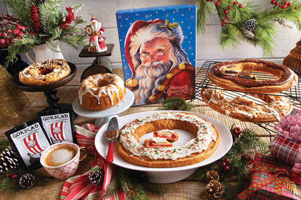 A Christmas Carol Gift Package featuring Scandinavian cakes, coffee, and decorative gift box