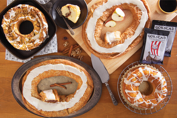 Scandinavian Breakfast Buffet Gift Package featuring cinnamon apple-flavored cakes and coffee