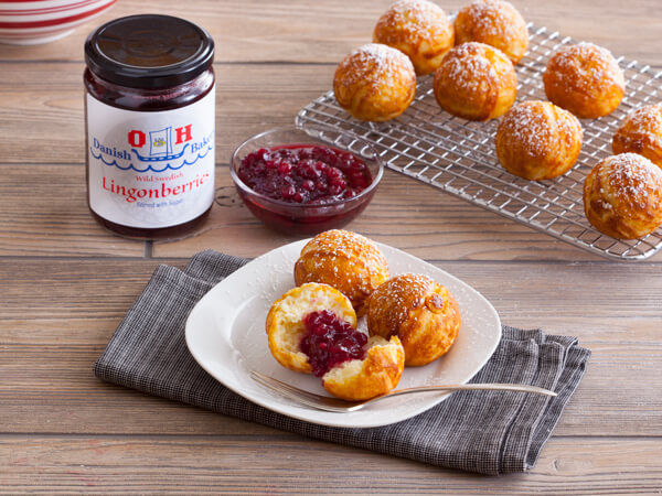 Aebleskivers with lingonberry jam