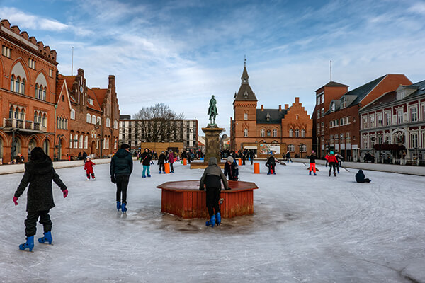People ice skating in a Danish town