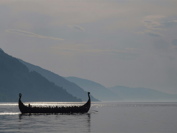 Viking Longship in open water on the move!